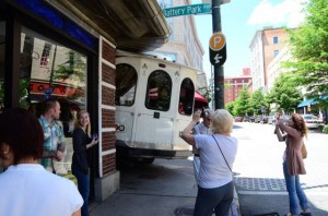 Photos: Trolley crashes into Miles Building in downtown Asheville